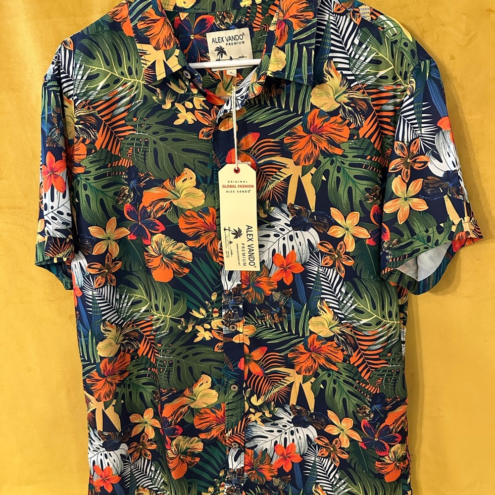 Alex Vando Men's Tropical Floral Button Down Shirt - Multicolor